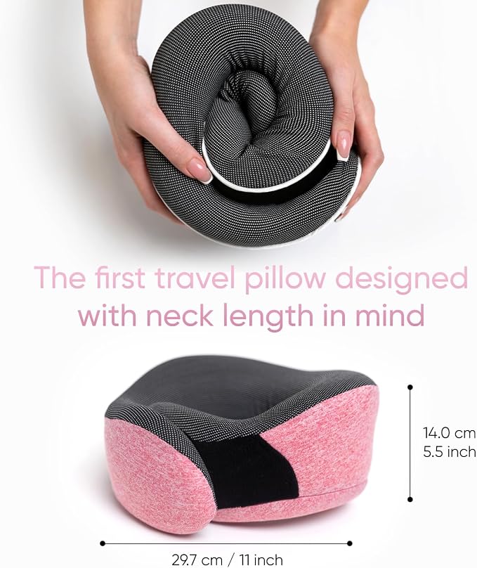 Travel Pillow, 100% Pure Memory Foam Airplane Neck Pillow, Pink | Long Flight Travel Kit with 3D Contoured Eye Masks, Earplugs and Luxury Bag, Updated Material Plane Sleeping Support - Image 5