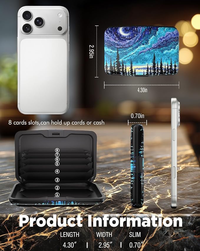 Maicican RFID Blocking Aluminum Credit Card Holder | Slim Metal Wallet for Women & Men, Business Card Case for Travel, Fits Front Pocket, Purple Starry Sky Forest - Image 6