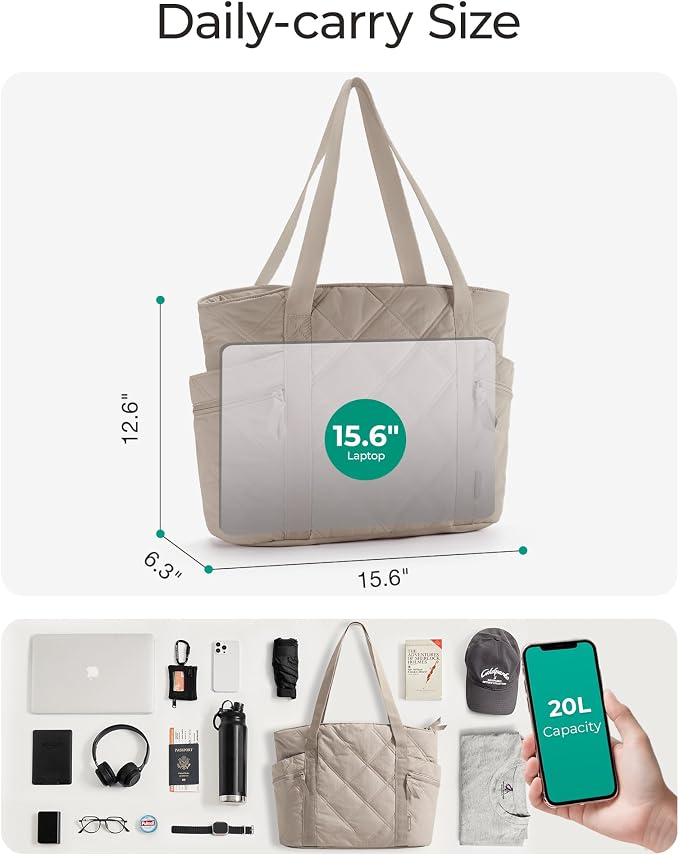 BAGSMART Crush Tote Bag for Women, 20L Puffer Work Tote with Zipper | Quilted Nurse Hospital Bag For Travel College Gym - Image 4