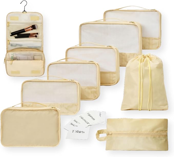 Packing Cubes Set – Cute Packing Cubes for Travel, Luggage Organizer Bags for Suitcase, For Kids & Family, Floral, Neutral & Aesthetic Travel Organizer Set-Beige by Unknown