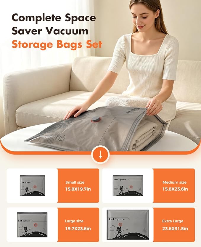 Vacuum Storage Bags with Electric Pump,Covers -60kPa Vacuum Seal Bags for Clothing Devices, Travel Bags with Portable Cordless Pump Included, Compatible with Bags 15 Combo Set - Image 3