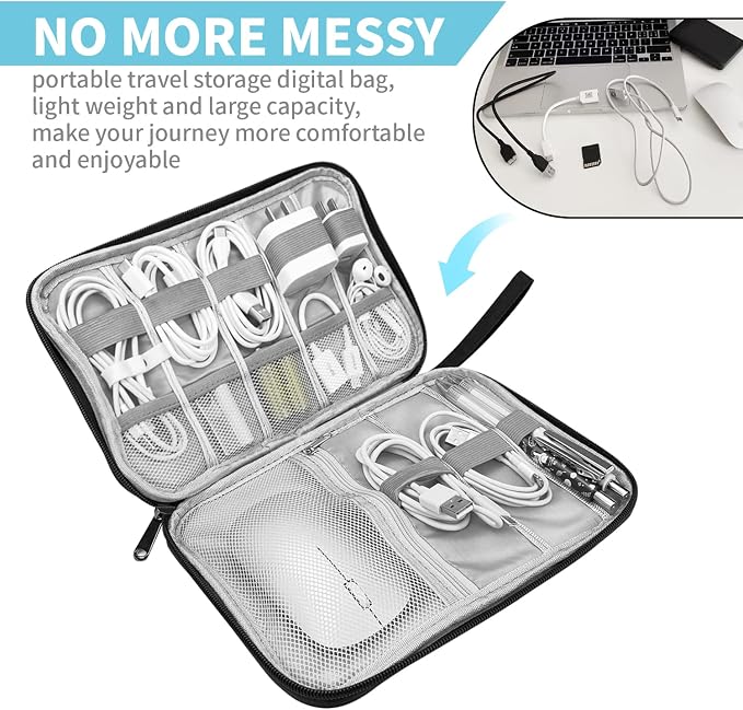 Lcsmaokin Electronics Organizer Travel Case,Electronic Accessories Storage Bag,Portable Waterproof Cable Organizer Bag,with 5 Cable Ties，for Travel,Work-Black - Image 2