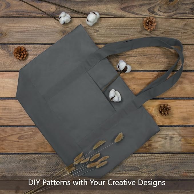 TOPDesign 1-Pack Canvas Tote Bag with an External Pocket, Reusable Grocery Shopping Bag, Top Zipper Closure, Daily Essentials (Grey) - Image 4