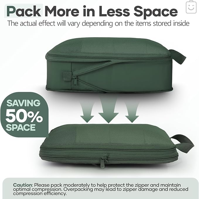Veken 9/11 Set Compression Packing Cubes Garment Bags for Travel Essentials,Compressible Expandable Luggage Organizer Bags for Clothing,Space Saver Bags with Over 1000 pcs of Mesh Holes(Dark Green) - Image 6