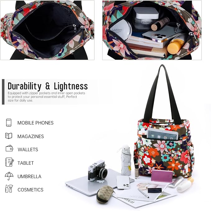 HUA ANGEL Floral Tote Bag - Casual Shoulder Bag Daily Tote Bag with Zipper Gym Travel Shopping Work Handbag for Women - Image 5