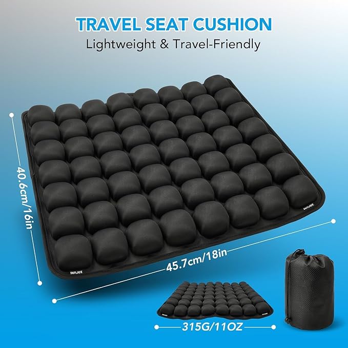 Inflatable Seat Cushion with Press-to-Inflate Design,Airplane Seat Cushion | Self-Inflating Pressure Relief Pad for Office Chair,Travel & Long Sitting,Portable Cushion for Tailbone & Sciatica Discomfort - Image 3