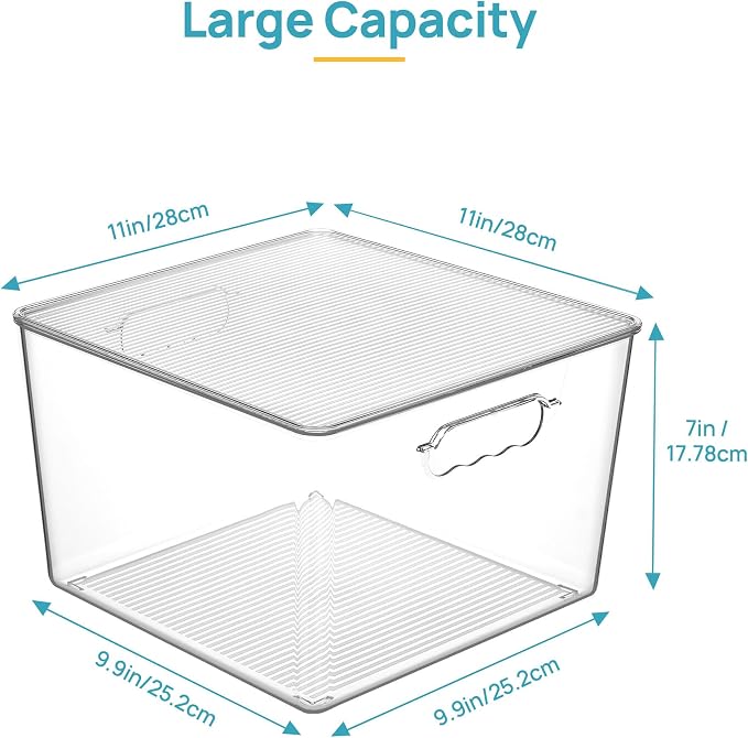 Vtopmart 6 Pack Extra Large Clear Stackable Storage Bins with Lids, 11inch Organizer Bins with Handle for Onions and Potatoes, Plastic Containers for Pantry, Freezer, Kitchen, Closet Organization - Image 2