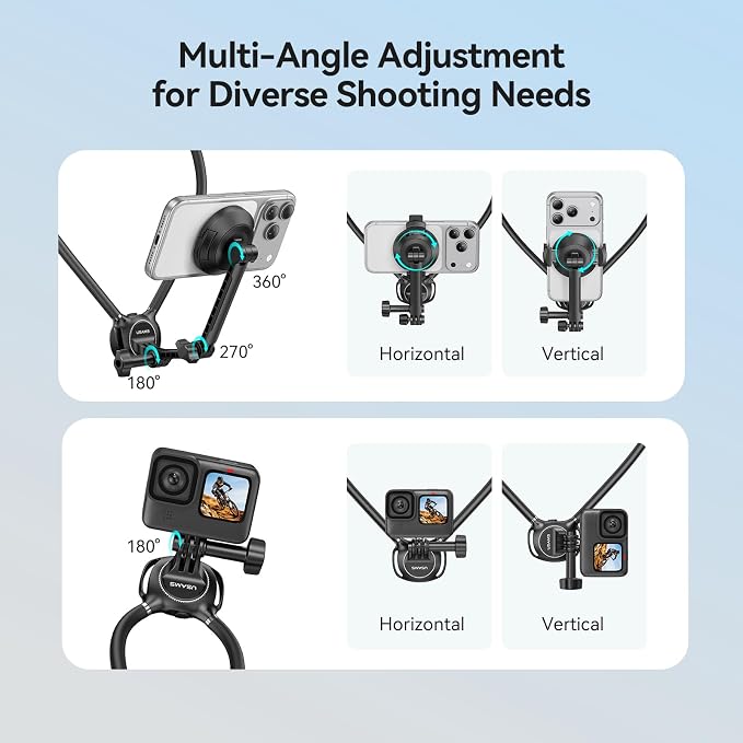 2-in-1 Neck Mount for GoPro Action Camera - Chest Strap Holder Hands Free | Hands-Free POV Shooting | One-Click Release | Adjustable Chest Strap | Air Cushion Comfort | Universal 2-Prong Mount - Image 5