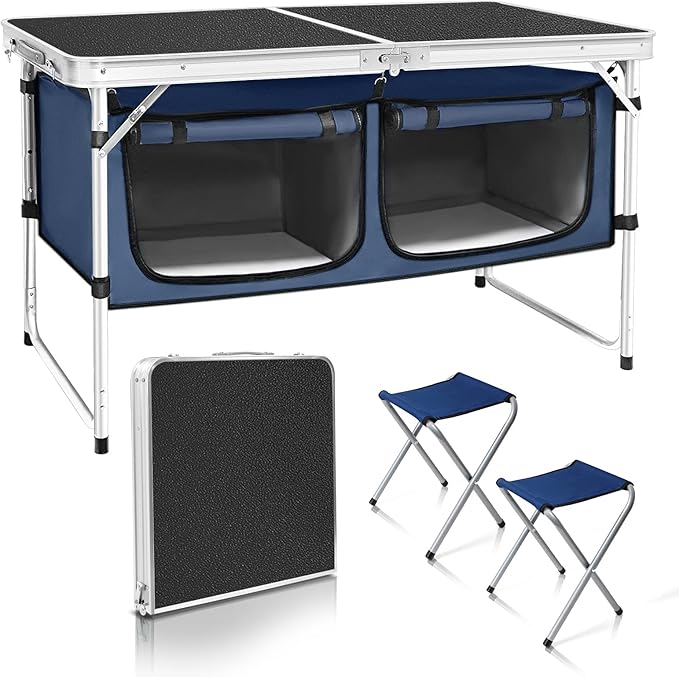 CampLand Outdoor Folding Table Aluminum Lightweight Height Adjustable with Storage Organizer for BBQ, Party, Camping by CampLand