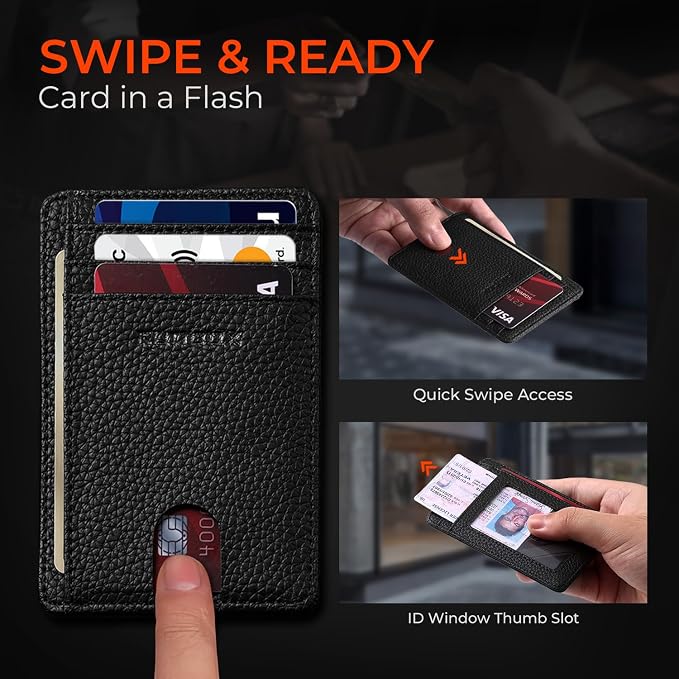 RUNBOX Slim Wallet for Men and Women, RFID Blocking Leather Card Holder | Minimalist 8-slot design fits IDs and credit cards in a thin profile for front pockets, purses, pants and travel - Image 5