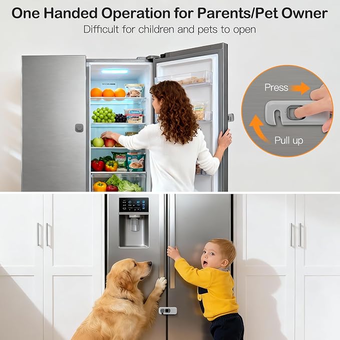 Child Proof Refrigerator Lock for Kids, 2 Pack Baby Safety Fridge Locks for Kids, No Tools Need or Drill Freezer Latch to Keep Door Closed for Residential Garage Fridge or Camper RV Refrigerator, Gray - Image 3