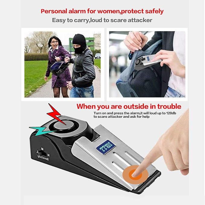 ZZRUI Upgraded 2 in 1 Portable Door Stopper Floor Wedge Security Alarm Loud 120db Entrance Alert Door Stop Alarm for Travel Home Apartment House (3 Packs) - Image 3
