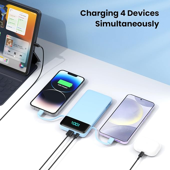 Portable Charger for iPhone with Built in Cables and Wall Plug,Upgraded 13800mAh Fast Charging USB C Power Bank,4 Outputs Travel Essential Battery Pack Compatible with iPhone 17/16/15/14,-Light Blue - Image 7