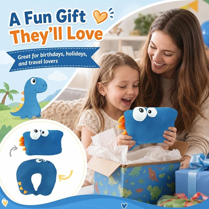 Travel Pillow for Kids & Adults Car Neck Pillow Memory Cotton U-Shaped Neck Pillow Soft Head Support Travel Accessories for Airplane Car Train Bus (Dinosaur) - Image 8