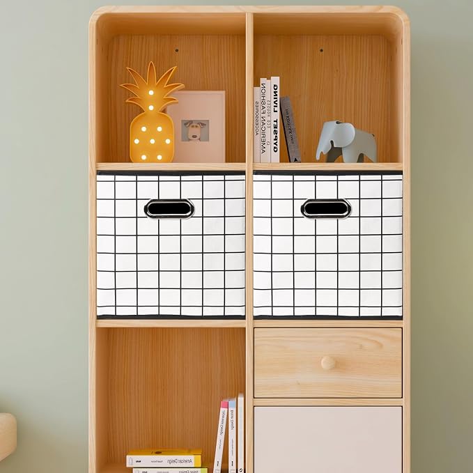 Yunkeeeper storage bins Cubes, Fabric Cube Organizer with Handle, Foldable Cube Bins for Cloth or Accessary Storage, 11x11x11, Set of 3,(White grid) - Image 4