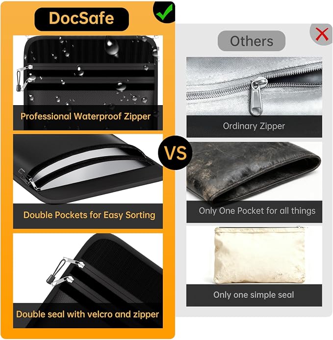 DocSafe Fireproof Document Bag (5200℉) with Fireproof Organizer Travel Case,Heat Insulated Fire＆Water Resistant 8 Layers Safe Money Bag Storage for Important Documents,Cash,Power Bank,Valuables,Black - Image 7