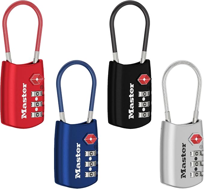 Master Lock TSA Approved Combination Luggage Lock, Assorted, 4-Pack 4688EC4 | TSA Accepted Set Your Own Combination Luggage Cable Lock For Suitcases, Backpacks, Travel and Airport Security, 3-digit Lock - Image 7