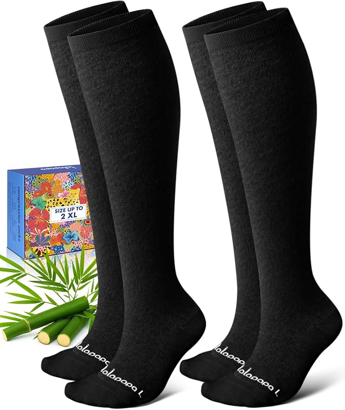 Bamboo Viscose Compression Socks for Women Men | 2 Pairs 15-20mmHg Cute Breathable Graduated Knee High Compression Socks for Nurse Pregnancy Travel by Lalapapa