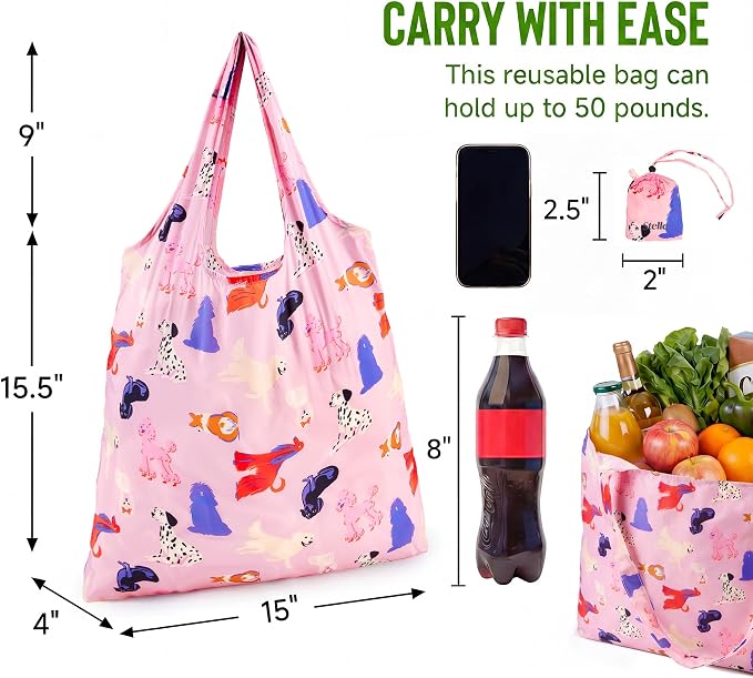 Stelle Lightweight Reusable Grocery Bag with Handles Ripstop Nylon Foldable Tote Shopping Bags for Travel and Groceries - Image 3