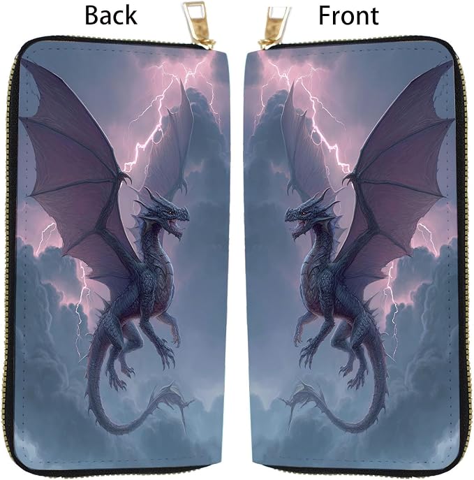Women's RFID Blocking PU Leather Zip-Around Wallet, Large Capacity Clutch with Phone Holder, Travel Purse & Card Organizer with Removable Wristlet,Purple Dragon - Image 5