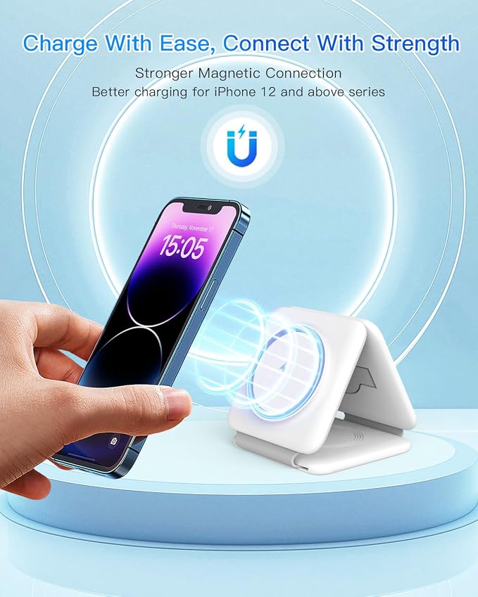Charging Station for Apple Multiple Devices - 3 in 1 Foldable Magnetic Wireless Charger Dock - Travel Charging Pad for iPhone 17 16 15 14 13 12 Pro Max Plus Watch & Airpods - Image 7