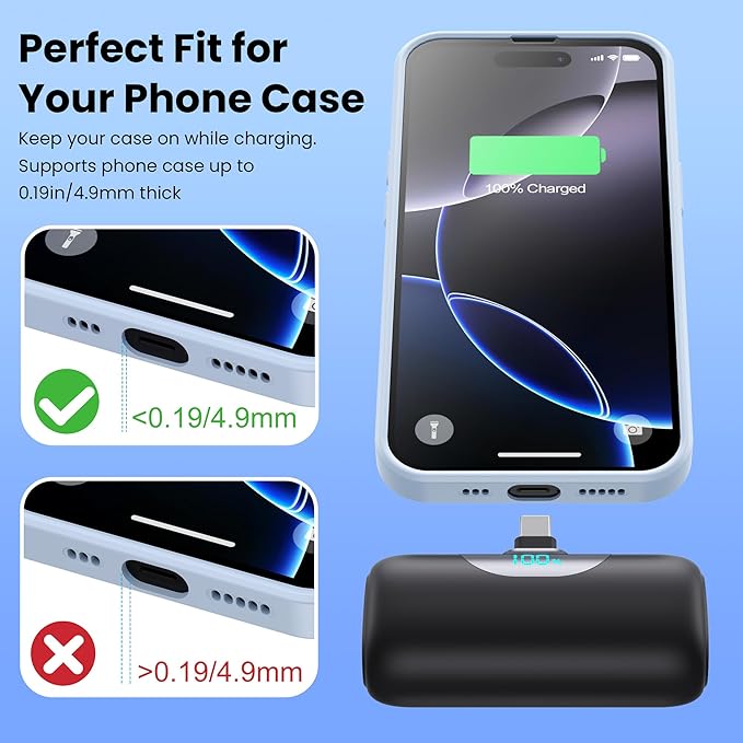 Mini Portable Charger 5500mAh Power Bank, 15w PD USB C Cell Phone Portable Power, LCD Display Battery Pack Compatible with Android Phone/Samsung Galaxy S22,S21/Note/Moto/LG/Pixel /Nexus/OnePlus 9 etc - Image 7