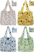 Reusable Foldable Shopping Bags, 4 Pack - Lightweight And Compact, Grocery Totes With Summer Patterns, Machine Washable And Durable, Ideal For Groceries, Travel, And Daily Use by NewOpportunityInLivingKindly