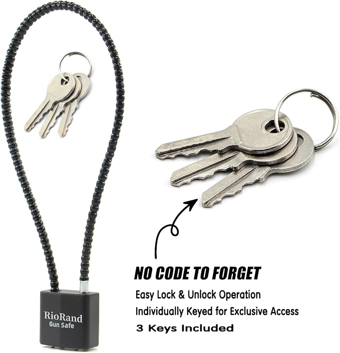 RioRand Keyed Alike Cable Gun Lock 8.5" & 15", Safety Lock Compatible with Pistols, Rifles & Shotguns for Home & Firearm Storage - Image 3