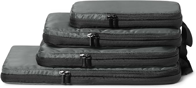 Amazon Essentials Ultralight Compression Packing Cubes, Recycled Fabric, 2 Zippers, 4-Pack, Grey, for Suitcases or Backpacks by AmazonEssentials