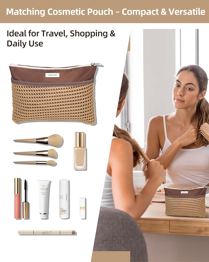 Mesh Beach Tote Bag for Women, 2-in-1 Large Lightweight Foldable Design | Packable into Matching Makeup Pouch | Multiple Pockets | Quick-Dry Sandproof Mesh | Beach, Pool, Travel, Shopping & Gym - Image 4