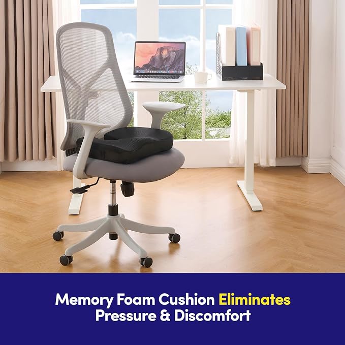 Office Chair Cushion Seat Cushion for Long Sitting ✅– Ergonomic CertiPUR-US® Memory Foam Non Slip Seat Pad for Desk, Car, Travel, Stadium, Bleachers & Airplane ✅– Tailbone Support Pillow - Image 3