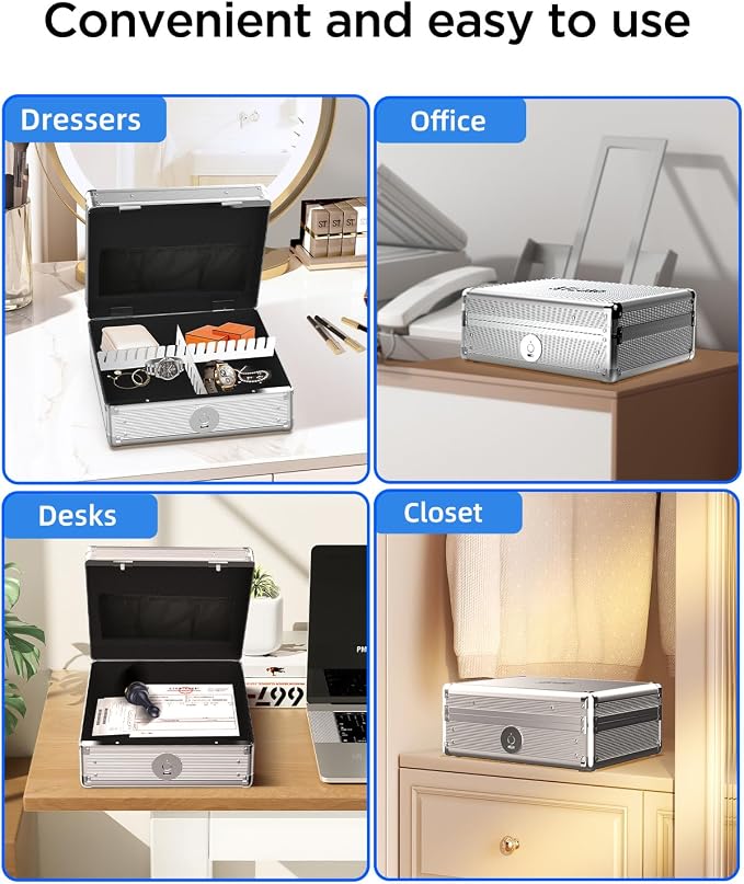 AICase Biometric Fingerprint Storage Box Portable Money Jewelry Safe Combination Lock for Car Home Office Travel_01 - Image 7