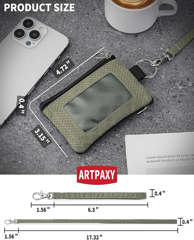Artpaxy Minimalist Wallet For Mens Womens, Keychain RFID Blocking Zipper Small Wallet with ID Window 2 Lanyards,Water Resistant Travel Cash Card Coin Case Boys Girls - Image 3