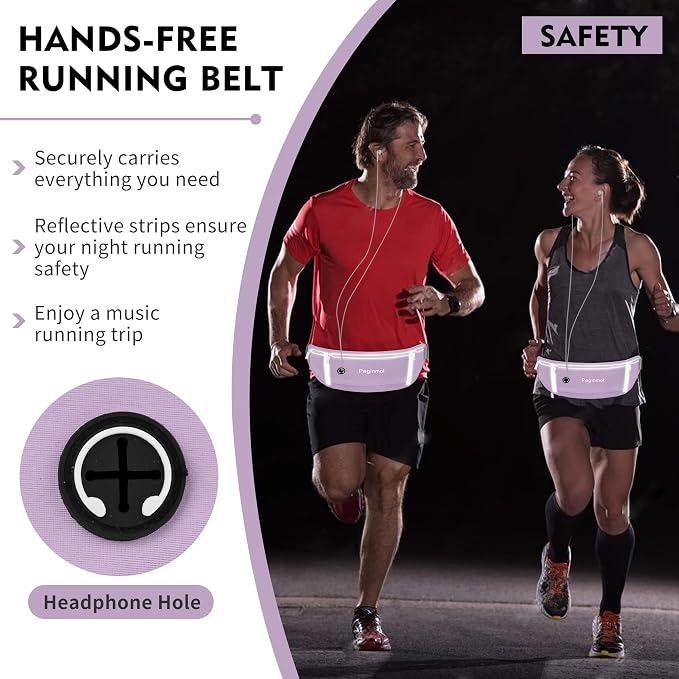 Slim Running Belt Fanny Pack, Waist Pack Bag for Women Men, Running Pouch for Phone Waterproof Reflective with 3 Pouches, Running Phone Holder for Sports, Traveling (Purple) - Image 5
