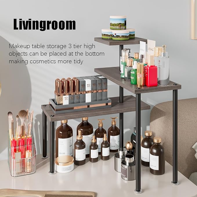 3 Tier Adjustable Countertop Organizer Corner Shelf | Countertop Organizer and Storage Rack for Kitchen, Bathroom, Over Sink, Coffee Bar, Spice Rack, Dresser Table - Image 5