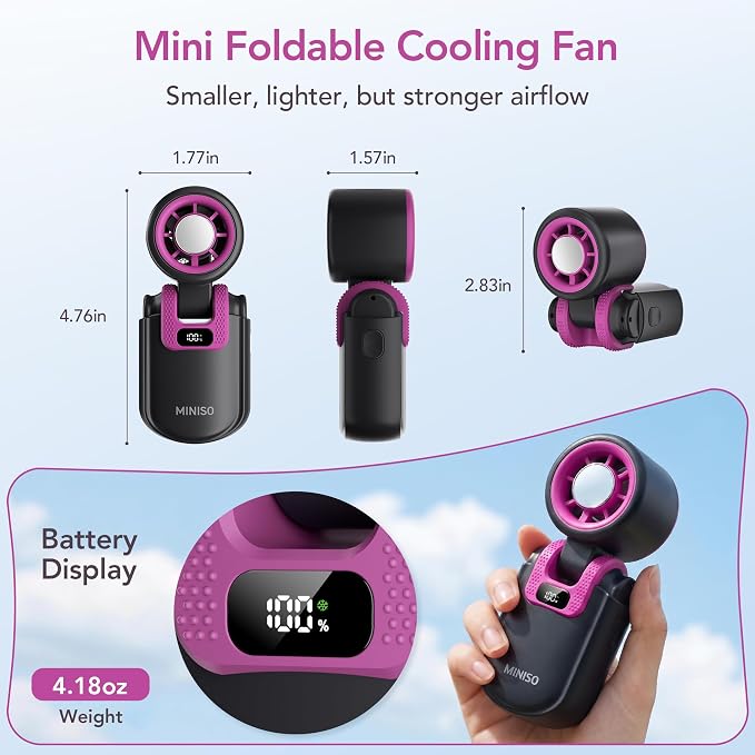 MINISO Portable Handheld Fan with Cooling Plate, Mini Turbo Personal Fan | 3 in 1 USB Rechargeable Small Fan, 5-Speed, Foldable with Ice Cooler, Max 8 H Cooling for Travel, Office, Shopping, Camping - Image 9