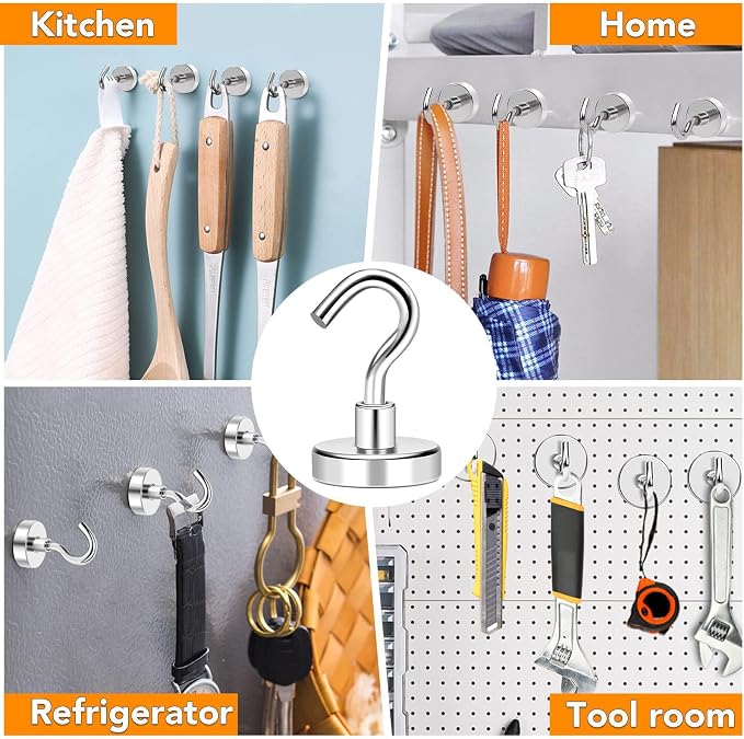 Magnetic Hooks 85Lbs+ Heavy Duty Magnet Hook for Cruise Cabins | Super Neodymium Hanging Hooks Strong Magnets with Hook for Fridge Magnetic Hanger for Grill Toolbox Storage 4 Pack - Image 7