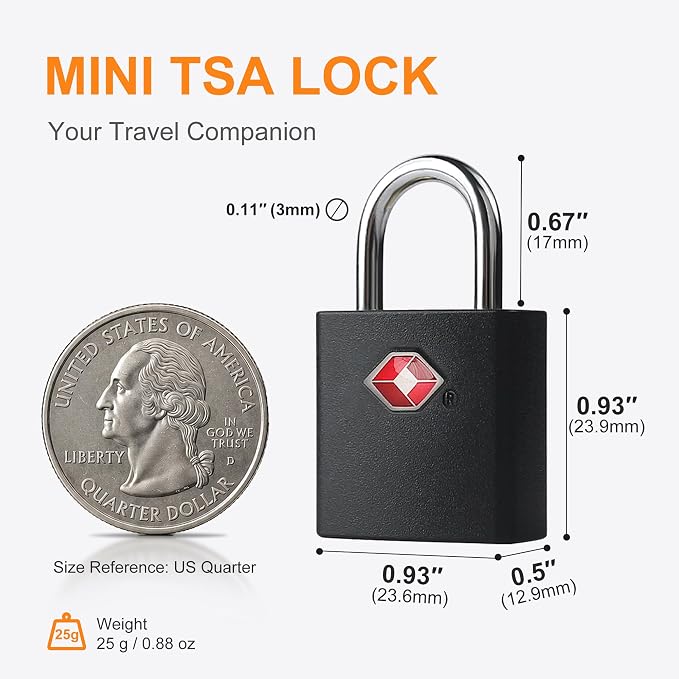 TSA Locks for Luggage with Keys, Travel Luggage Locks TSA Approved 4 Pack, Small Padlock with Key, Keyed Alike Mini Padlock for Suitcase, Backpack, Bag, Zipper, Case, Box, Small Locker - Image 4