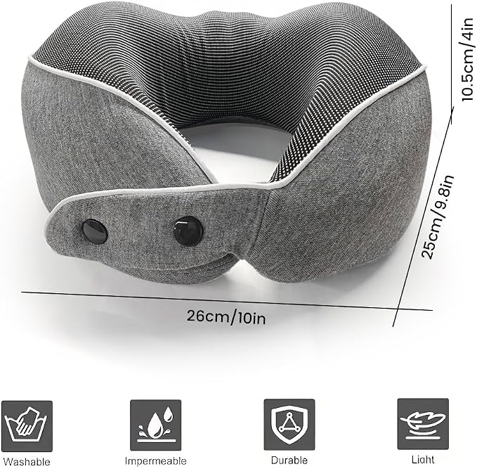 Memory Foam Neck Travel Pillow, Neck Pillow Airplane with Eye Mask & Ear Plugs, Designed for The Comfort of Travel & Office, Travel Pillow for Plane, Car, Home, Work， Grey - Image 5