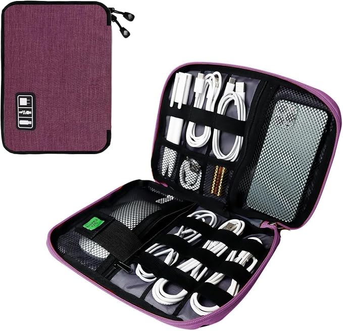 Lcsmaokin Electronics Travel Organizer,Portable Waterproof Electronic Travel Storage Bag for Small Charging Cord Storage,Charger,SD Card etc,for Travel,Business-Purple Black by Lcsmaokin