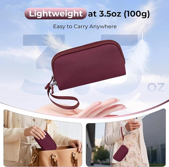 FYY Travel Cable Organizer - 8 Compartments, Lightweight, Water Repellent | With Wrist Strap, Portable Tech Pouch for Cord Charger, Travel and Business Trips Use, Soft Shell Nylon, Wine Red (Small) - Image 2