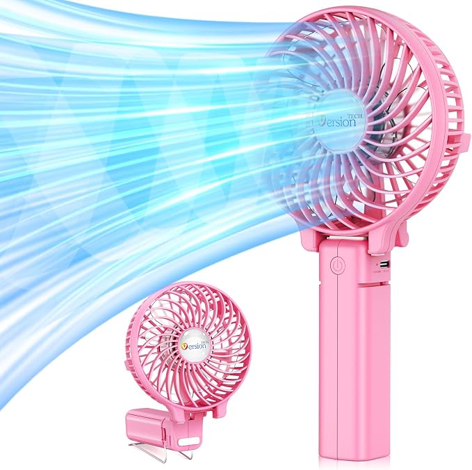 VersionTECH. Portable Handheld Fan, Powerful+Durable+4000mAh+180° Foldable, Mini Table Fans with USB Rechargeable Battery Operated Cooling Accessories for Personal Use, Travel, Office Pink by VersionTECH