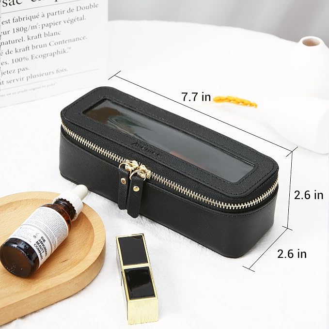 Aveniee Clear Makeup Brush Bag,Slim Cosmetic Brush Holder,Small Toiletry Bag Mini Travel Case for Women,Thin Make up Bags with Dual Zipper,Cute Travel Essentials Organizer,Black - Image 4