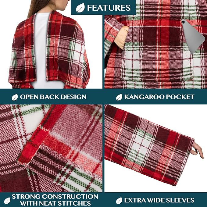 PAVILIA Blanket with Sleeves for Adult Women Men, Soft Warm Wearable Blanket Fleece Wrap Throw, Robe Blanket Gift - Image 3