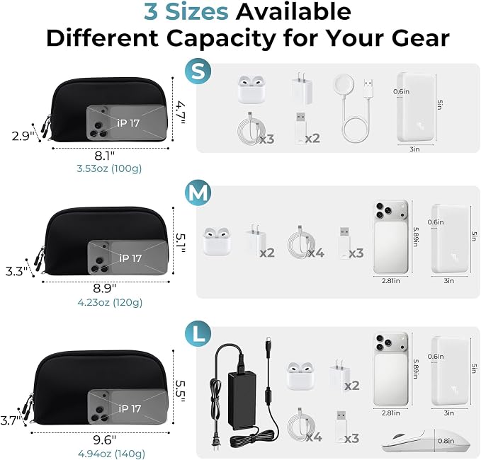FYY Travel Cable Organizer - 8 Compartments, Lightweight, Water Repellent | With Wrist Strap, Portable Tech Pouch for Cord Charger, Travel and Business Trips Use, Soft Shell Nylon, Black (Small) - Image 3