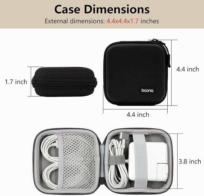 Portable Charger Case, Tech Pouch Travel Organizer, M, Black-Oxford | Hard Shell Electronic Storage for MacBook Power Adapter, Charging Cords, USB Drives, Power Bank Laptop Accessories - Image 2