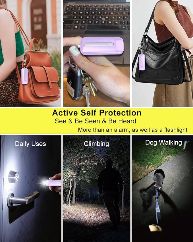 Personal Alarm for Women, Rechargeable with Safety Lights & Low Battery Notice, 130dB Siren with Extra Bright LED Flashlight Strobe Light for Emergency, Dual Light Sources Safety Keychain - Image 5