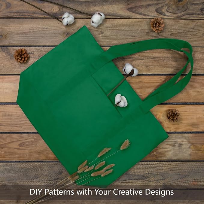 TOPDesign 1-Pack Canvas Tote Bag with an External Pocket, Reusable Grocery Shopping Bag, Top Zipper Closure, Daily Essentials (Green) - Image 3