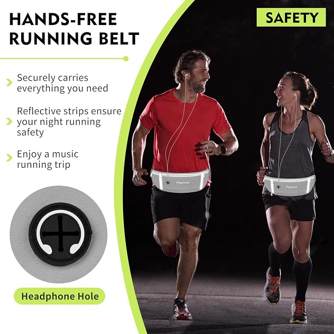 Slim Running Belt Fanny Pack, Waist Pack Bag for Women Men, Running Pouch for Phone Waterproof Reflective with 3 Pouches, Running Phone Holder for Sports, Traveling (Grey) - Image 5