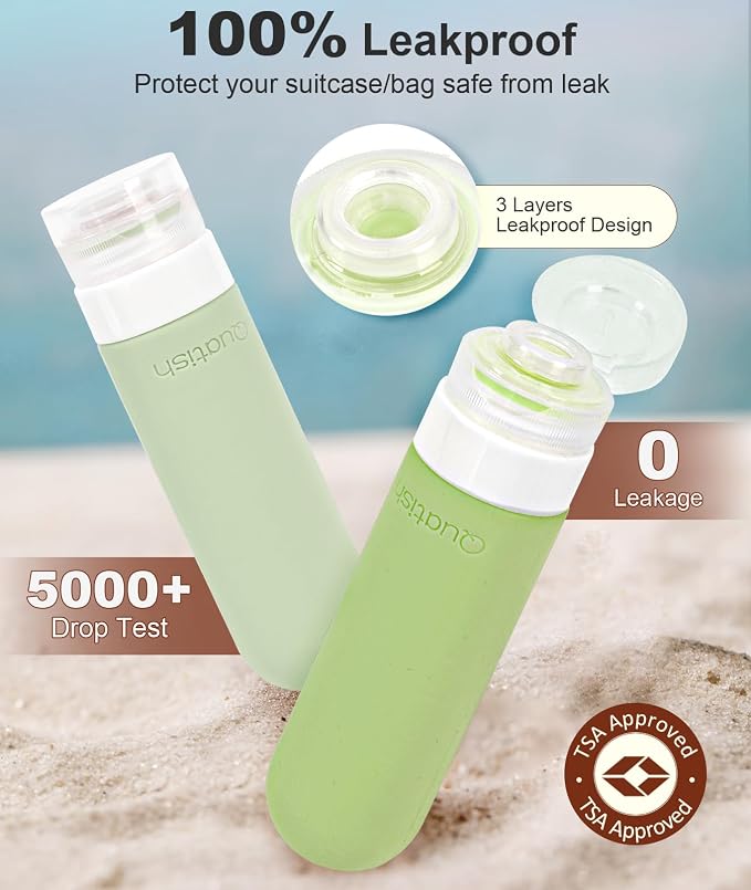 Quatish Travel Bottles for Toiletries 6 Pack, Original Patented Leakproof 3 oz Tsa Approved Travel Size Container, BPA Free Silicone Shampoo and Conditioner Bottle, Cruise Camping Essential, Evergreen - Image 4